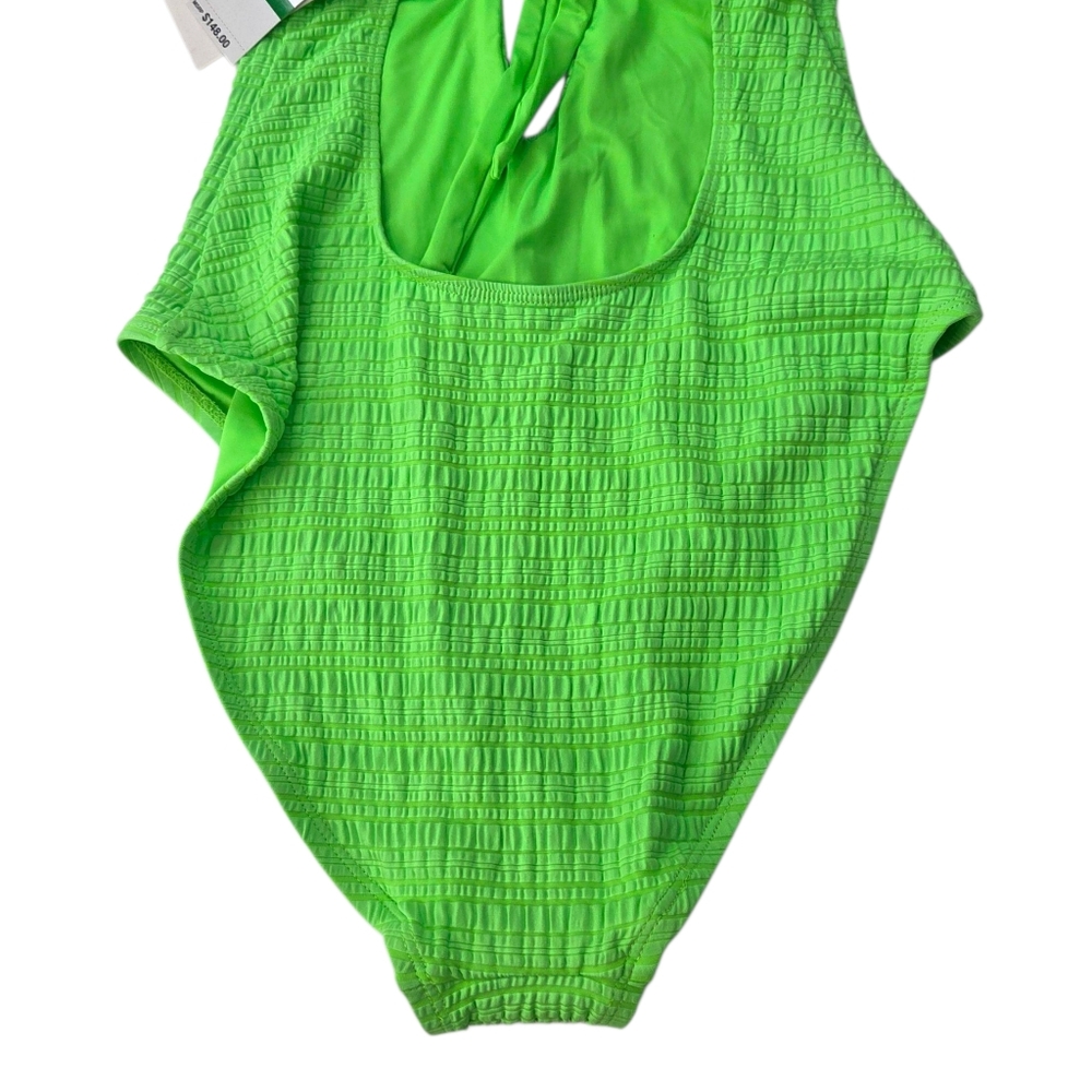 Becca Ariyah Cutout Plunge One Piece Swimsuit NEW Womens Large Neon Green Gold - Picture 5 of 11